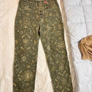 Anthropologie Olive Floral Straight Leg Pants - Size 27